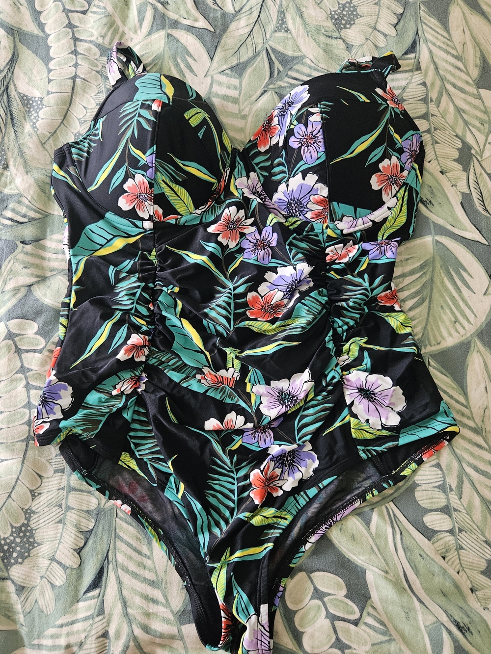 Floral One-Piece Swimsuit – Black with Multi Floral Print